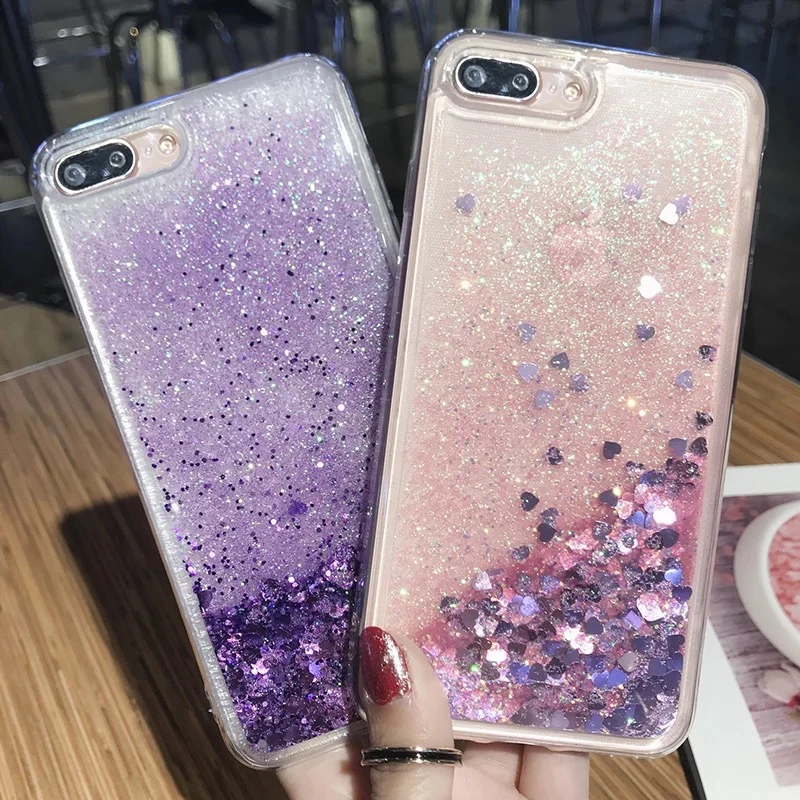 Bling Sequins Soft Heart Glitter Liquid Quicksand Cover For Huawei Honor 6X 7A 7X 8X 9 9i V10 Mate 8 10 20 Lite Pro Y5 2017 |