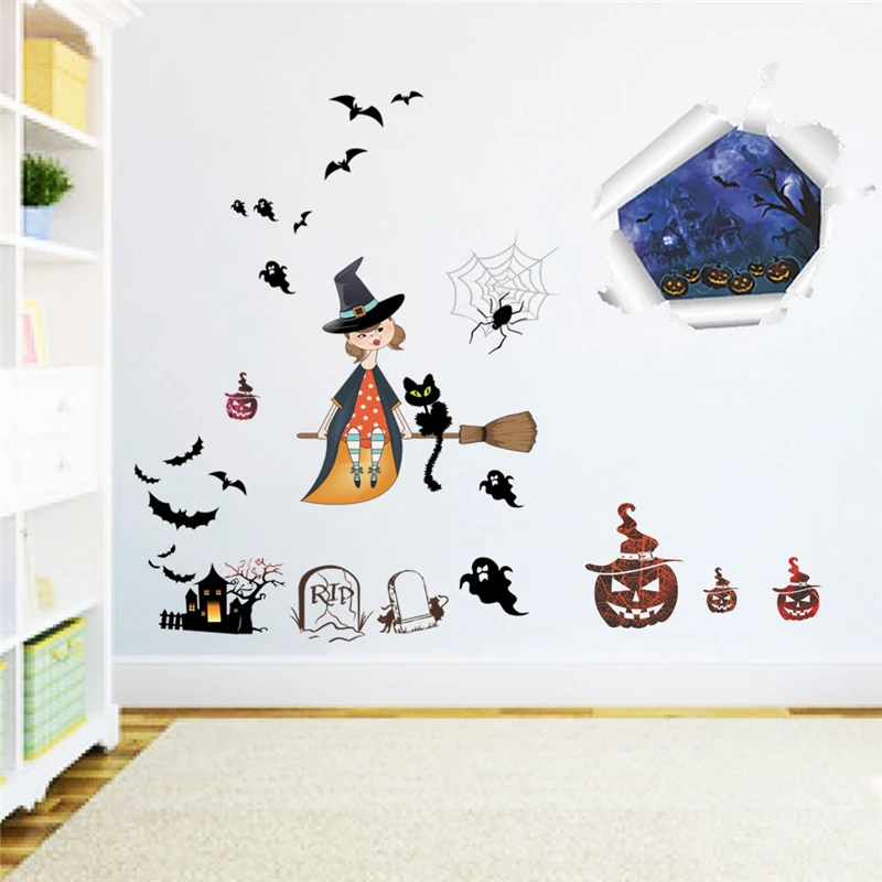 Настенные наклейки с 3d-эффектом ведьмы призрака украшения для дома и спальни на