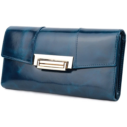 Dark Blue Новые поступления, Длинные винтажные женские кошельки на молнии, Премиум класс, натуральная кожа, масло, воск, европейский и американский стиль, клатч, кошельки - Цвет: Dark Blue