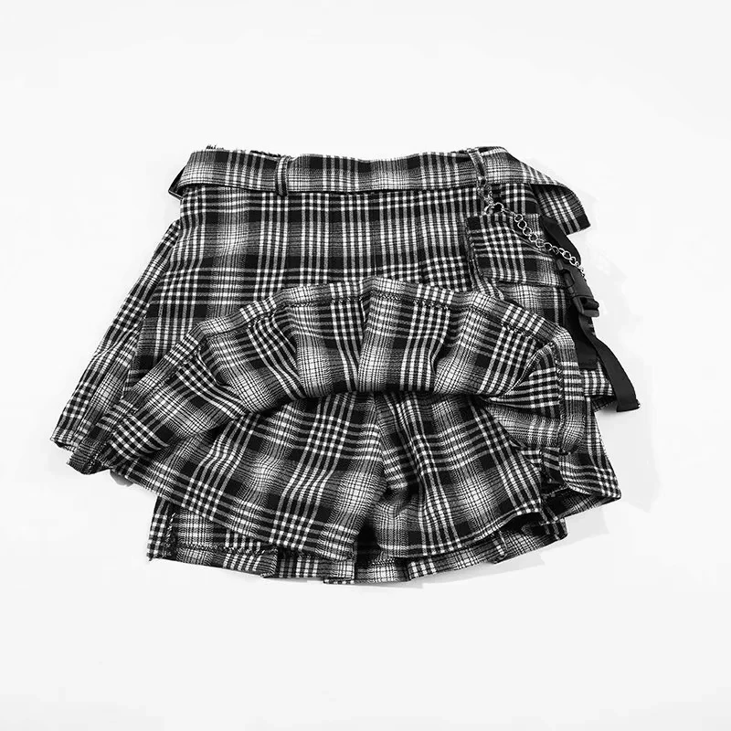 Женская мини-юбка с запахом в клетку с роговой пряжкой Preppy Stylr mini Skort