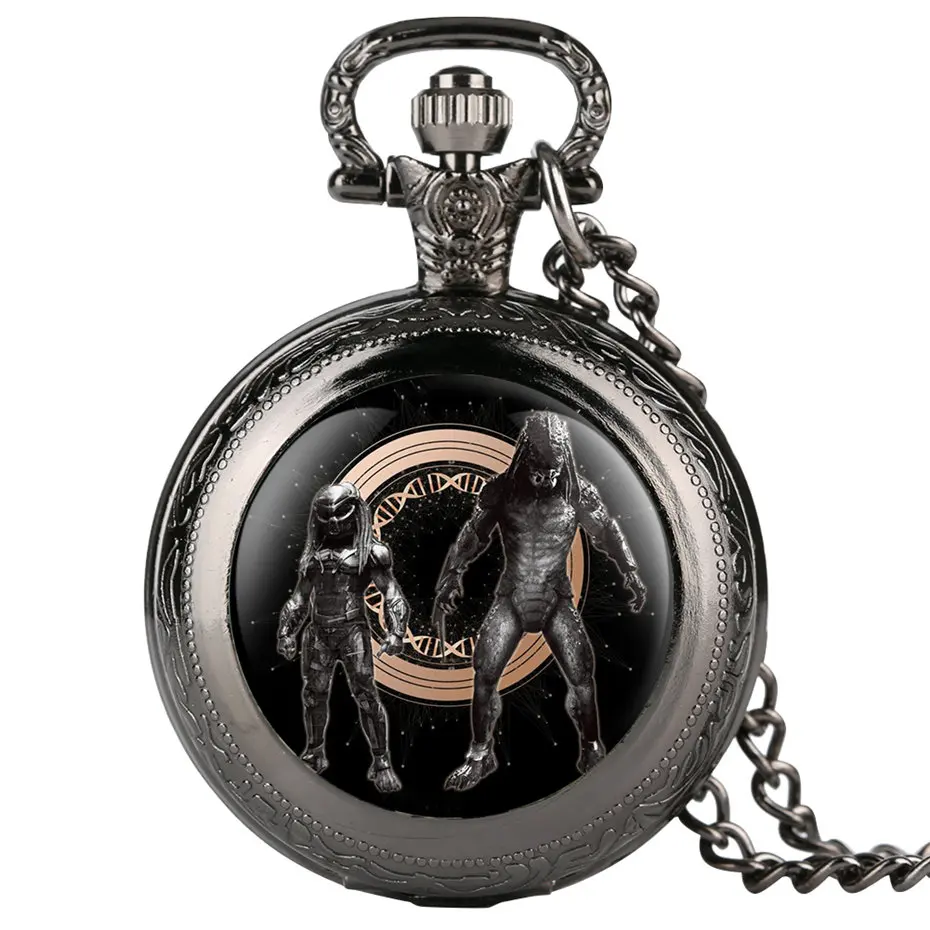 Black Фильмы тема Хищник кварцевые карманные часы мужские модные Fob часы с necklace ем кулон мужские часы Подарки для детей мальчиков - Цвет: Black