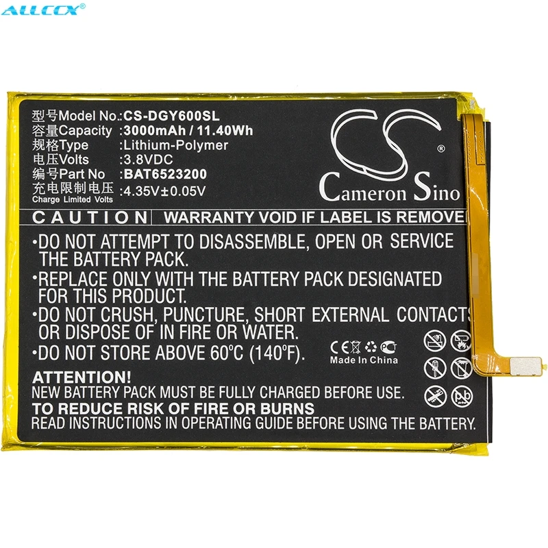 

Аккумулятор Cameron Sino 3000 мАч BAT6523200 Для Doogee Y6,Y6c
