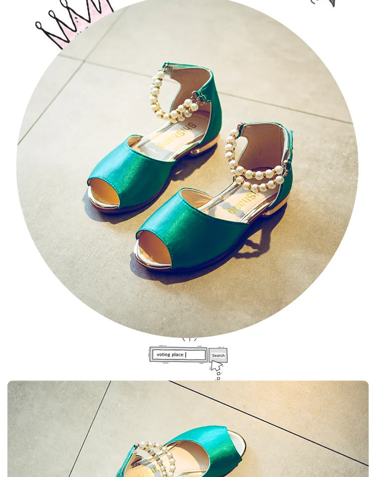 Kids Sandals Girls Princess Shoes New Summer Child Sandals Fashion Fish Mouth Pearl Girl Sandals High Heels Green Red Black
