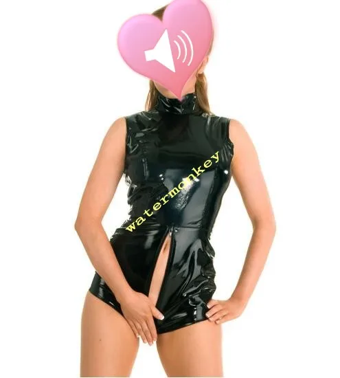 Черный PVC кожаный Детский костюм для женщин искусственная кожа Комбинезон