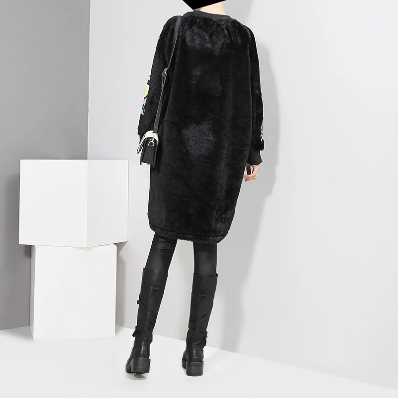 2017 зима мультфильм лоскутное длинные рукава платья из бархата Женская мода