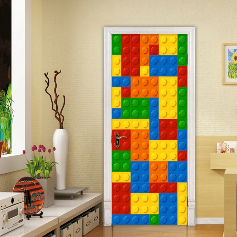 ПВХ самоклеящиеся водонепроницаемые 3D стерео Lego кирпичи наклейка на дверь дети
