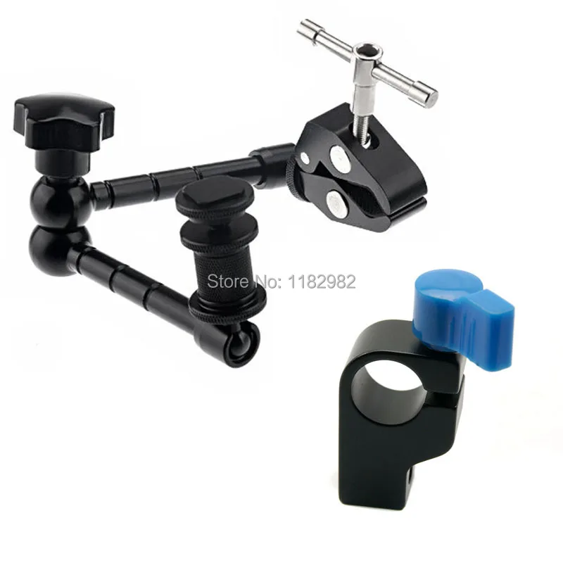

3ni111-Inch Articulating Magic Arm + 15mm rod clamp + Large Super Clamp Large Crab Pliers Clip for HDMI Monitor LED Lights