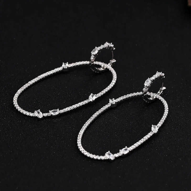 Женские серьги кольца с фианитом длиной 6 5 см|earrings 18k|earrings jewelleryearrings fish |