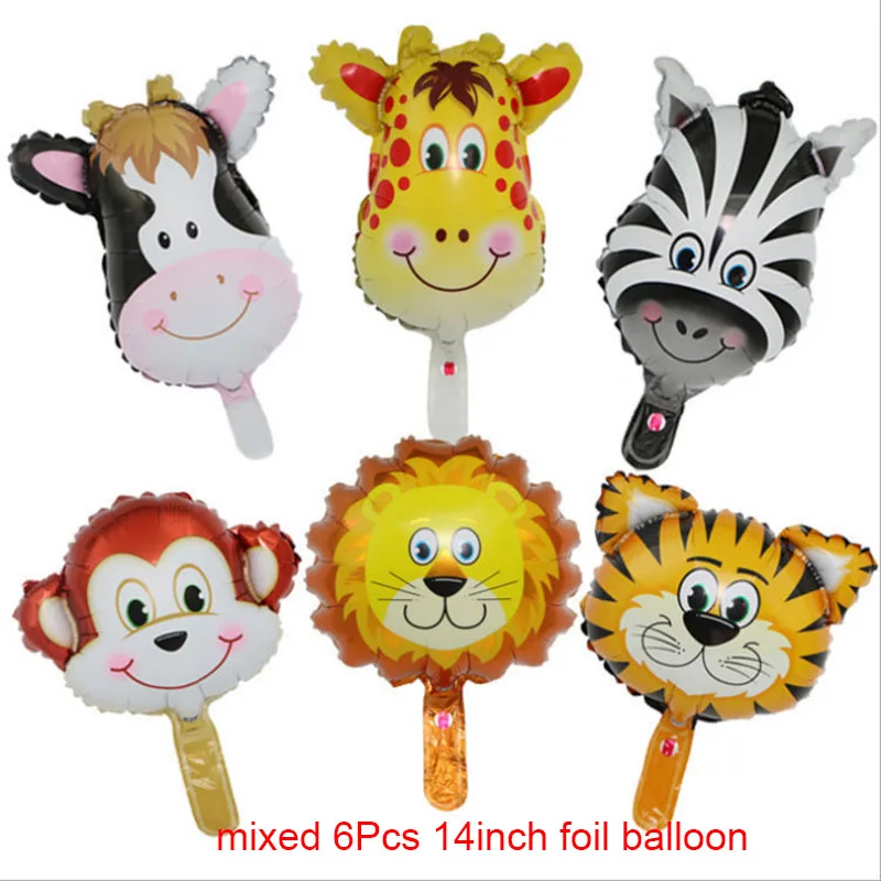 mixed 6 design 1 шт джунгли животные, тигр, Лев, Зебра Обезьяна Жираф корова воздушный гелиевый воздушный шар покрытый фольгой ребенок день рождения украшение на тему зоопарка поставка - Цвет: mixed 6 design