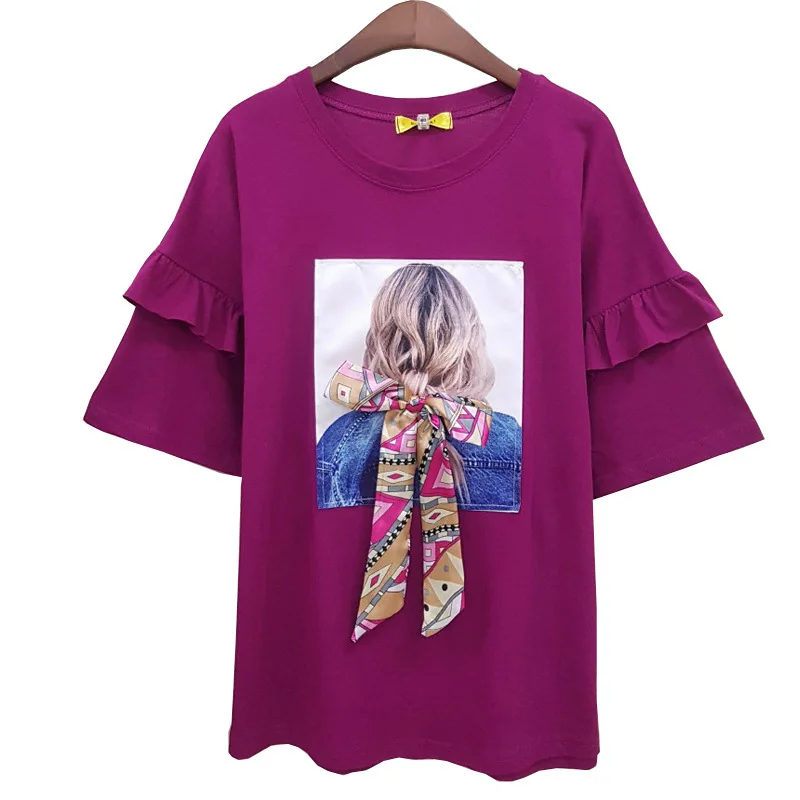 [EWQ] Новинка лета 2020 пуловер с круглым вырезом и принтом повязка на голову рукавом