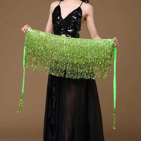 Light Green Стиль пояс для танца живота танец живота хип шарф Женская одежда танцевальные костюмы аксессуары блестки кисточкой сверкающие 15 цветов - Цвет: Light Green