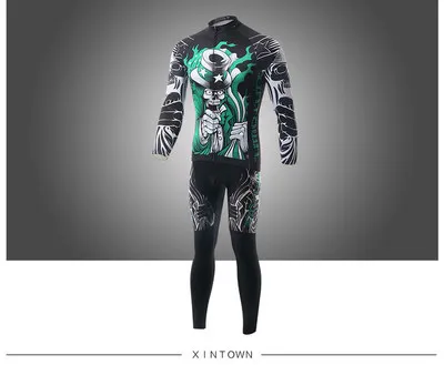 bib jersey set XINTOWN комплект одежды Череп солдат Осень полный рукав Джерси длинные штаны Велоспорт MTB езда спортивные костюмы bicicleta Ciclismo - Цвет: bib jersey set