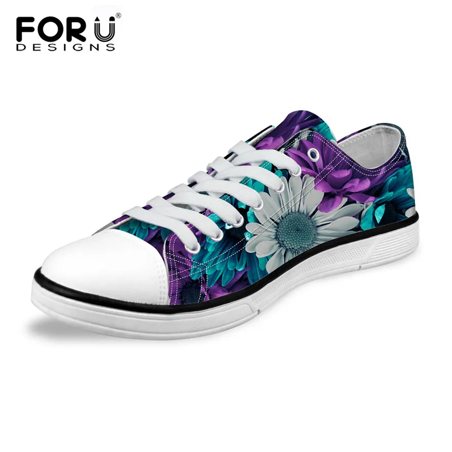 Кроссовки женские с низким верхом Вулканизированная подошва цветочным