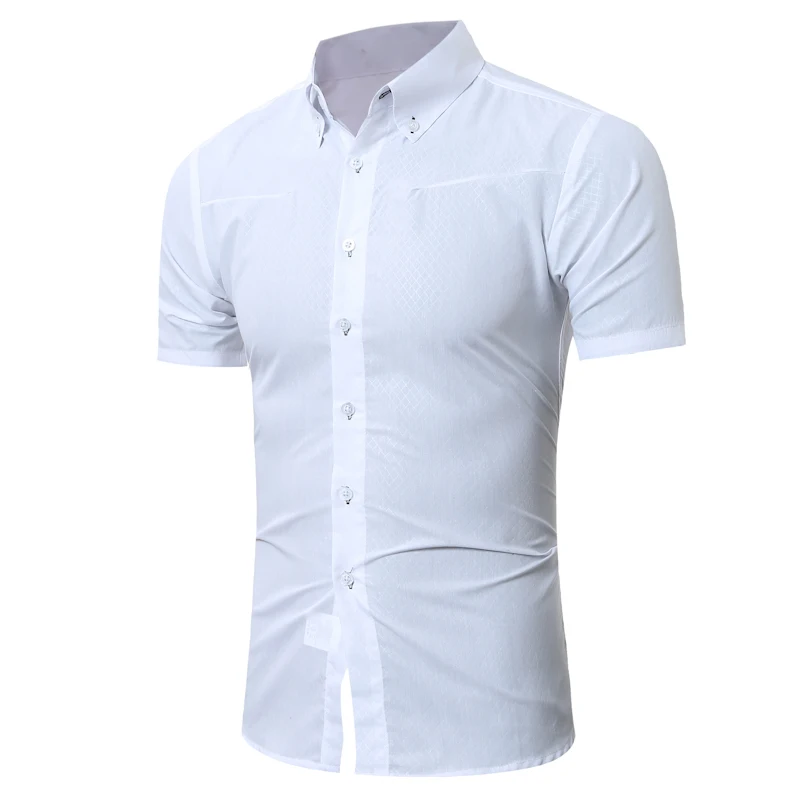 Brand 2018 Fashion Male Hawaiian Shirt Short-Sleeves Tops Small Grid Solid Color Mens Dress Shirts Slim Men 5XL | Мужская одежда