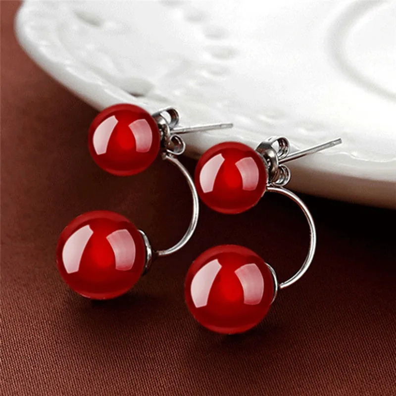 Женские серьги гвоздики IMIXLOT элегантные красного и черного цветов с натуральным