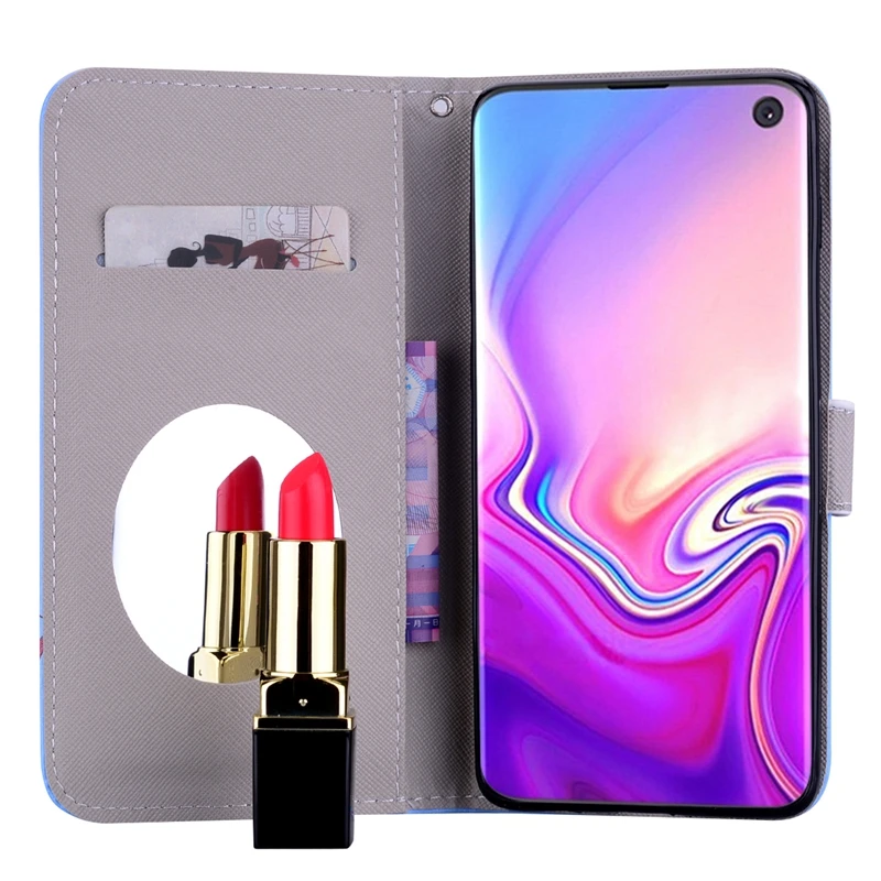 Чехол для huawei P30 Pro Galaxy S10 рlus Lite кошелек с изображением единорога кожаное зеркало