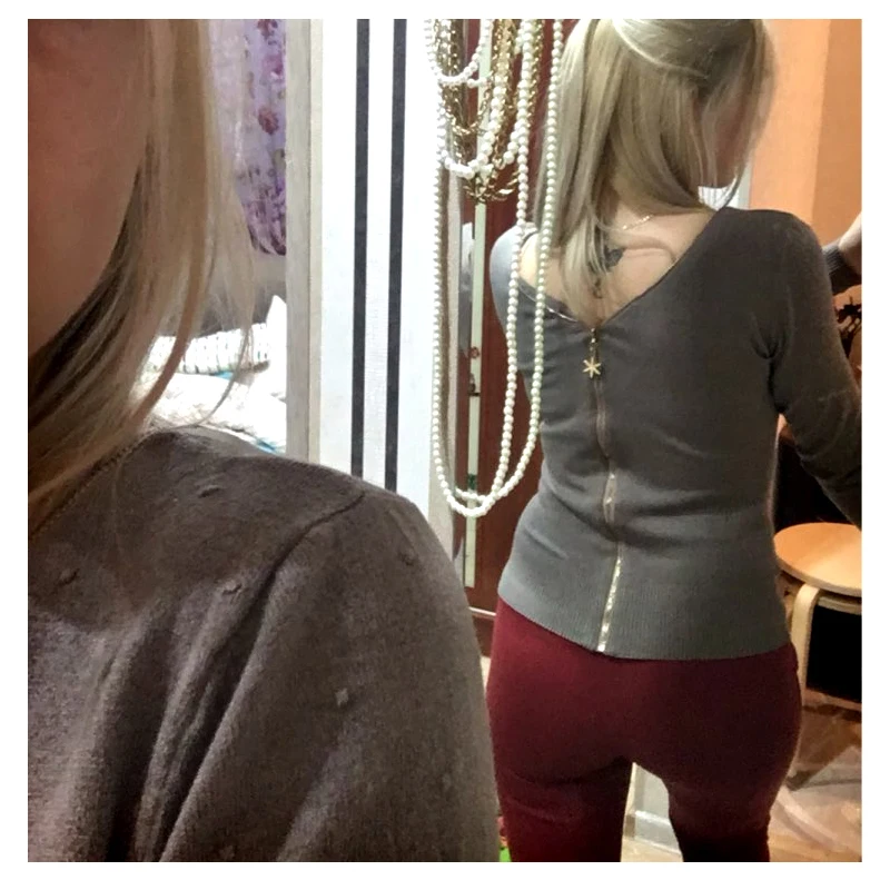 Женский трикотажный кашемировый свитер облегающий с длинным рукавом на молнии