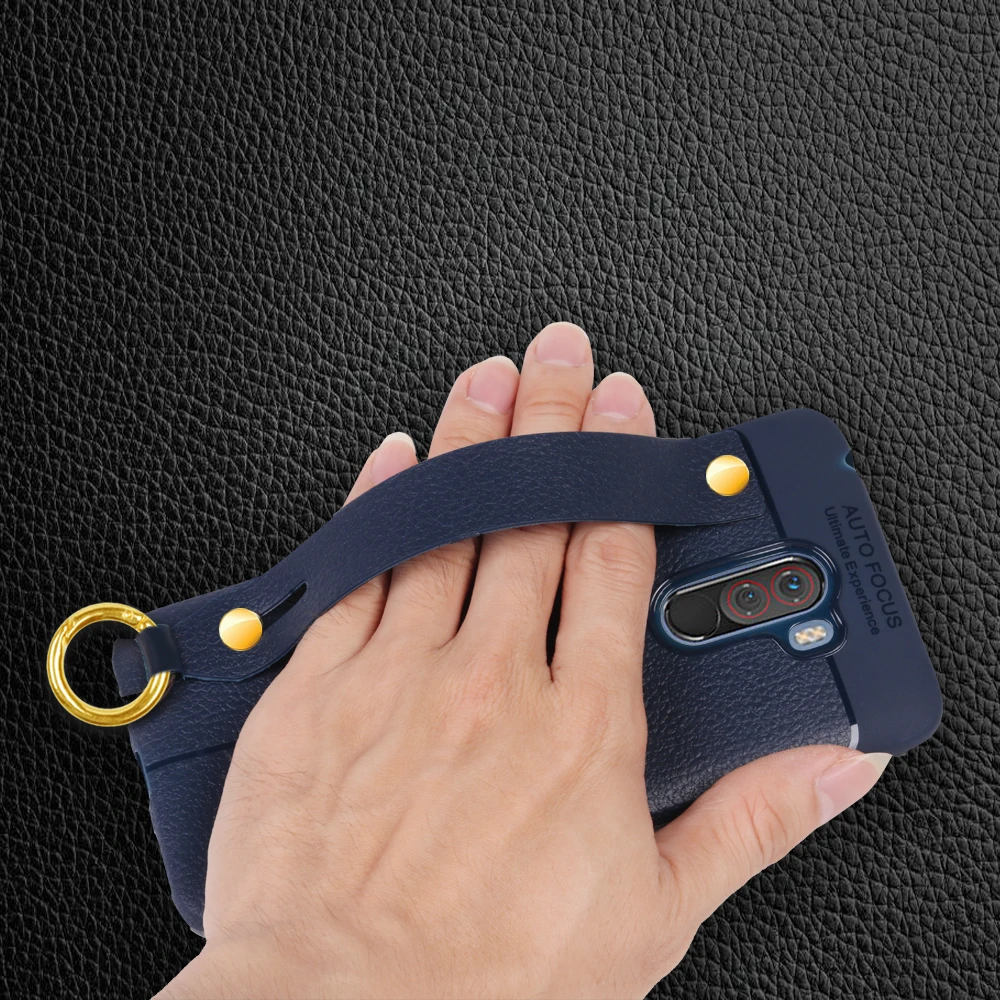 Fashion Imitation leather Cover For Pocophone F1 Case Xiaomi Wrist Strap Stand Phone Poco Capa | Мобильные телефоны и