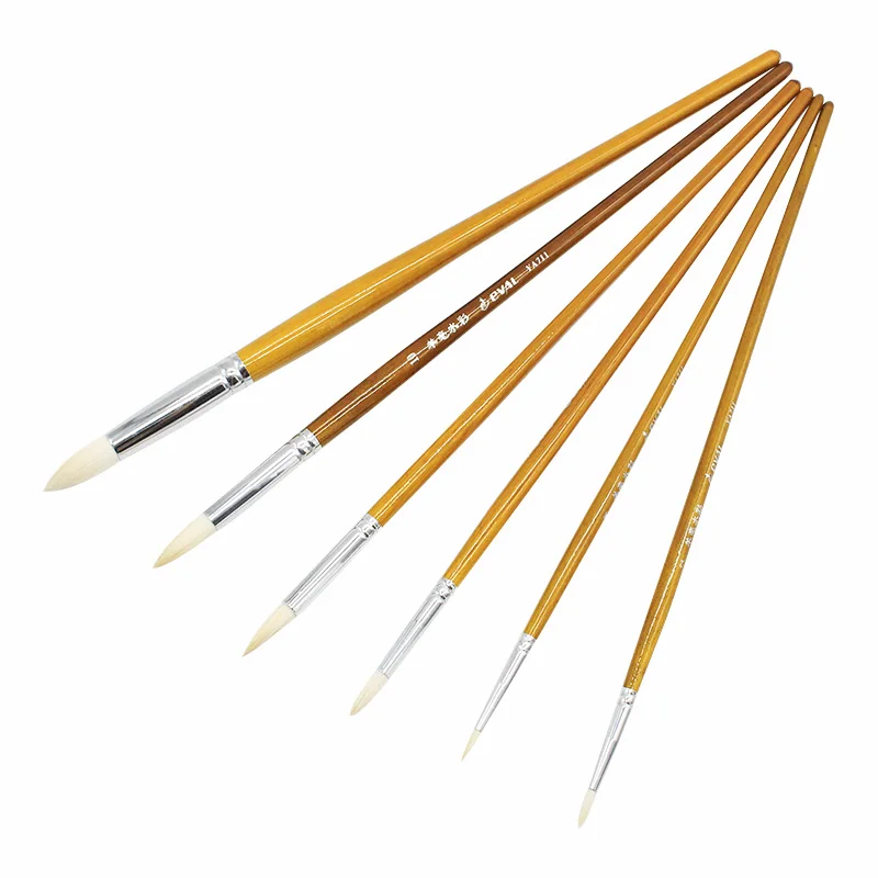 6 pcs Set Round Pointed Tip Brushes Goat Hair Wool Artists For Paints Gouache Watercolor Tempera Painting Supplies Drawing