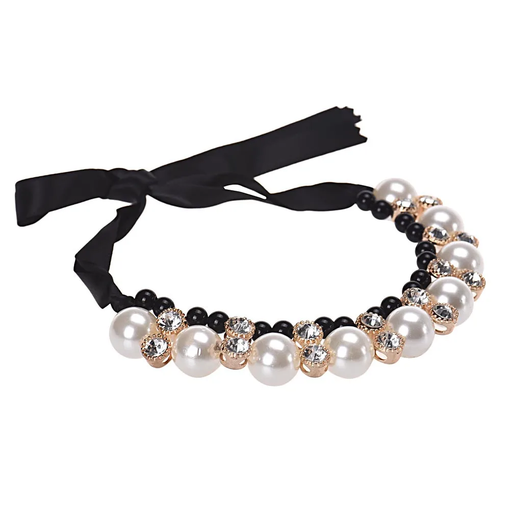 Женское Двухрядное регулируемое ожерелье цепочка стразы имитация жемчуга