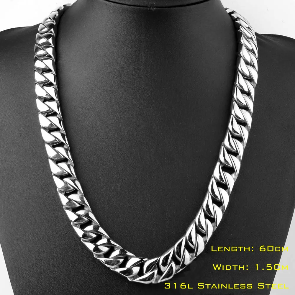 Top Quality Hip Hop Men Miami Cuban Chain Jewelry Gold steel black Thick Stainless Steel Big Chunky Hippie Rock Necklace 15mm | Украшения и