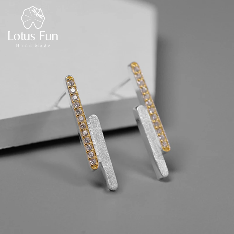 Lotus Fun реальные 925 пробы серебро ручной работы дизайнер ювелирных украшений творческий минималистский Parallel Lines серьги стержня для Для женщин