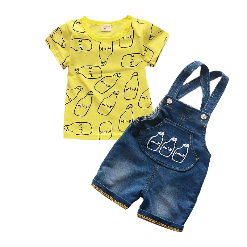 BibiCola summer baby boys clothing sets 2PCS cotton carton short sleeved+strap pants tracksuit clothes casual set |