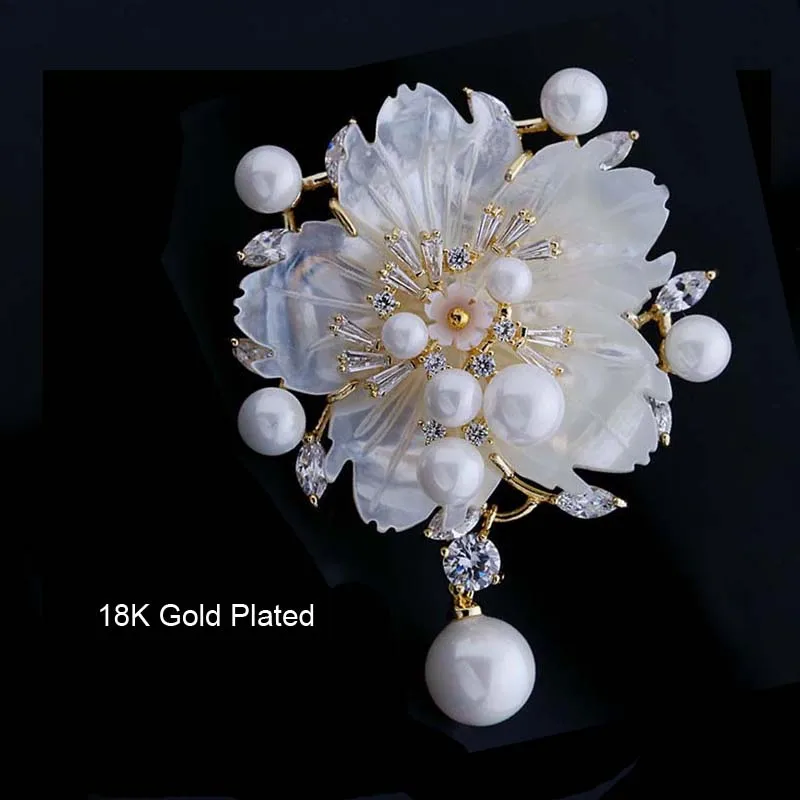 Yellow Gold Plated Красные Деревья бренд цветок брошь для женщин с жемчугом и роскошным AAA кубическим цирконием в коробке посылка подарок на Год Вечерние - Цвет камня: Yellow Gold Plated
