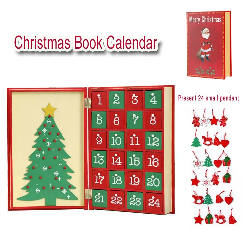 19.5*30cm Christmas Advent Calendar Lovely Creative Book Shape DIY Desktop Decoration Present 24 Small Pendant Free