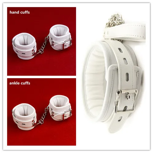 Набор из белой искусственной кожи с мягкой подкладкой наручники и манжеты на