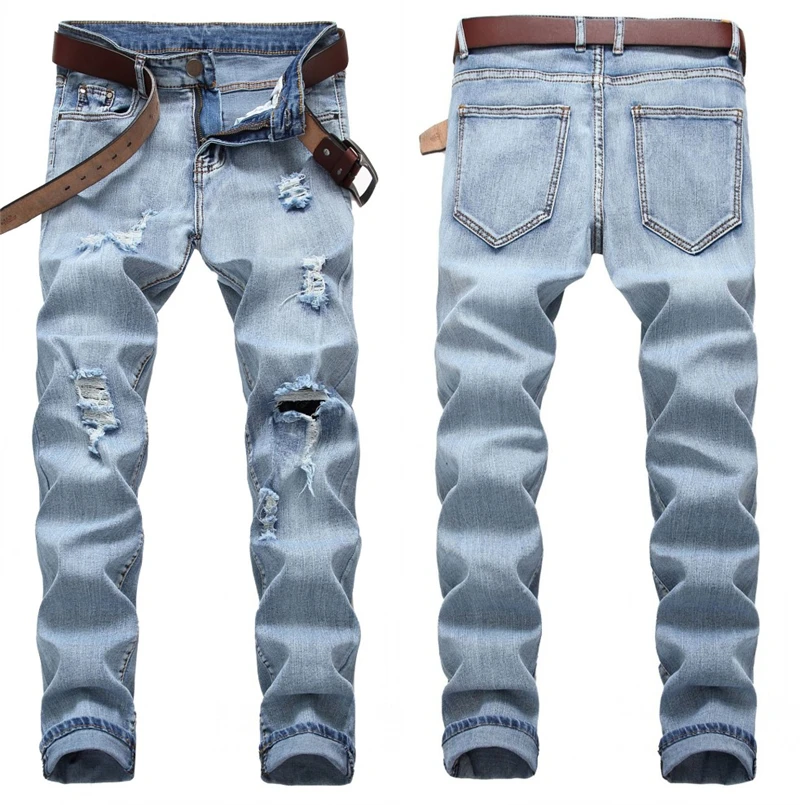 8011 Новая мода Рваные джинсы Для мужчин с отверстиями джинсовые супер Известный узкие облегающие джинсы штаны с дырками хип-хоп эластичные джинсы дропшиппинг - Цвет: 8011