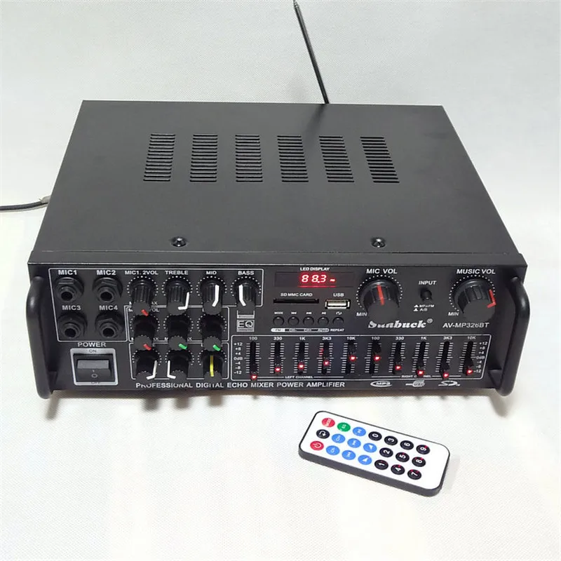 Bluetooth 2,0 канал 300 Вт стерео аудио Мощность HiFi усилитель 326BT 12 В/220 В AV усилитель динамик с пультом дистанционного управления для автомобиля дома