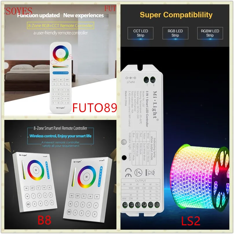 B8 настенный сенсорный Панель FUT089 8 Zone remote РЧ диммер LS2 5IN 1 smart led контроллер для RGB +