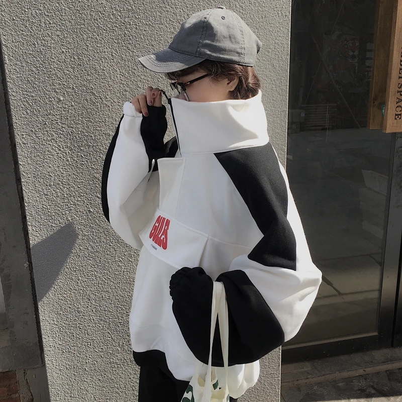 Толстовки женские худи осенние корейские Ulzzang Harajuku повседневные толстовки с капюшоном и длинным рукавом Женские флисовые толстовки Топ