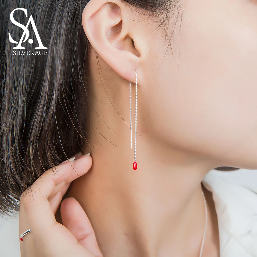 Женские серьги подвески из серебра 925 пробы с Красной глазурью|earrings for|earrings for