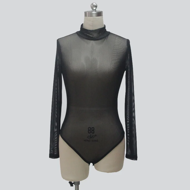 Прозрачное боди прозрачное Женская водолазка сексуальное черно белое Сетчатое с