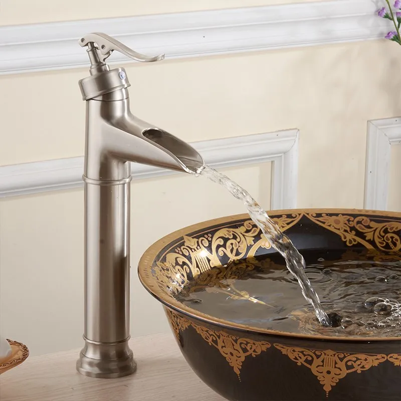 Basin Faucets Antique Brass Waterfall Bathroom vessel Sink Faucet Single Handle Hole Deck Wash Mixer Water Tap WC Taps | Обустройство