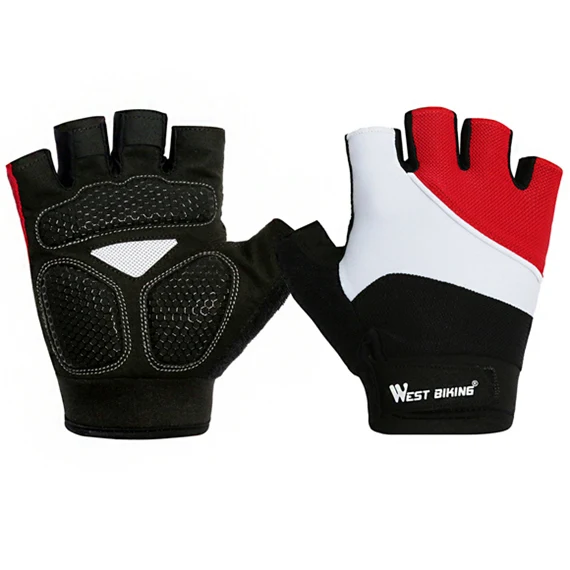 WEST BIKING, бренд, MTB, без пальцев, для фитнеса, Guantes, гелевые велосипедные перчатки, Luvas Bicicleta Para Ciclismo, спортивные велосипедные перчатки - Цвет: Красный