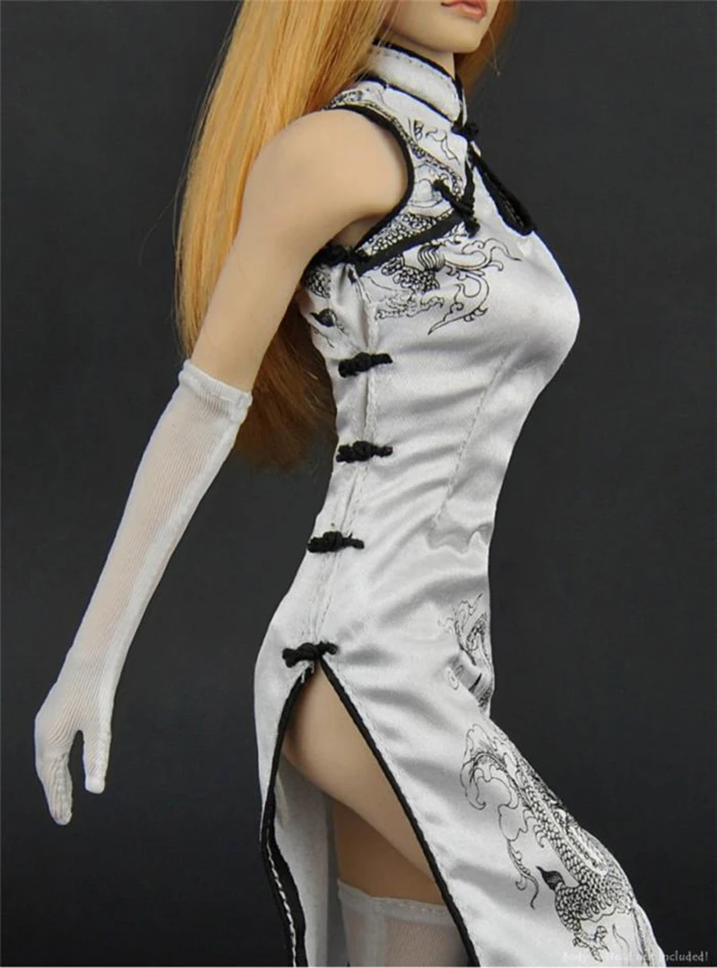 1/6 Scale Female Clothing Accessories Chinese Style Cheongsam Costume White Set for 12'' Female PH Figure Body