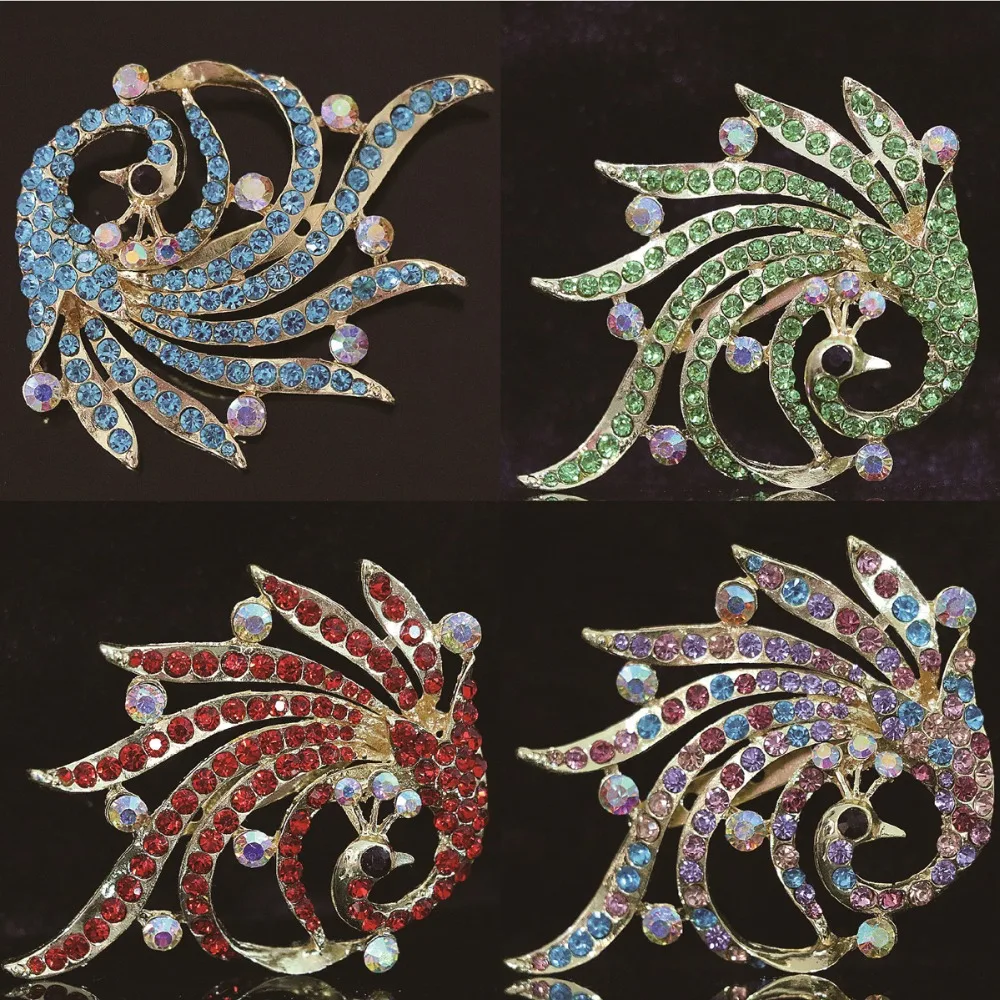 Цветная Женская Брошь с павлином в виде кристаллов для свадебной вечеринки