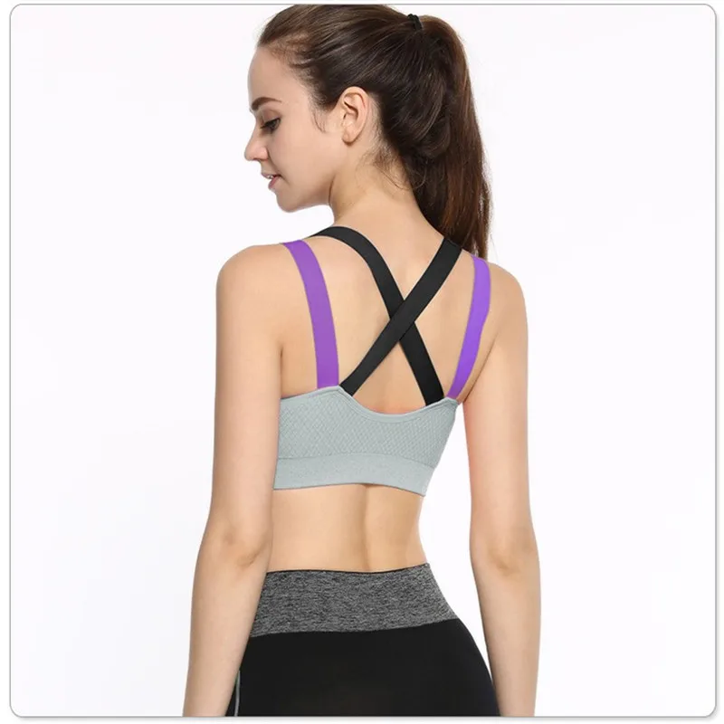 100pcs/Cross Strap Back Women Sports Bra,Professional Quick Dry Padded Shockproof Gym Fitness Running Sport Brassiere Tops