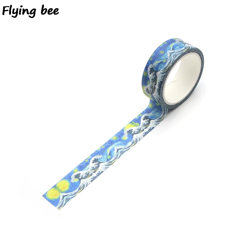 Flyingbee 15 мм X 5 м звездное небо бумага васи клейкая лента Kanagawa волна крутая клейкая лента DIY Скрапбукинг наклейка этикетка маскирующая лента X0268