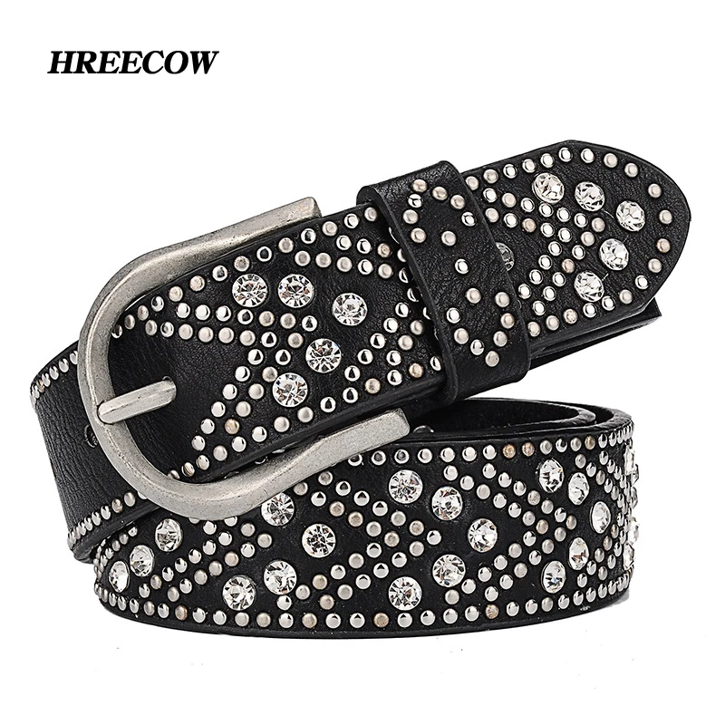 Женский ремень из ПУ кожи с инкрустацией заклепками|fashion leather belt|leather beltleather belt brand |