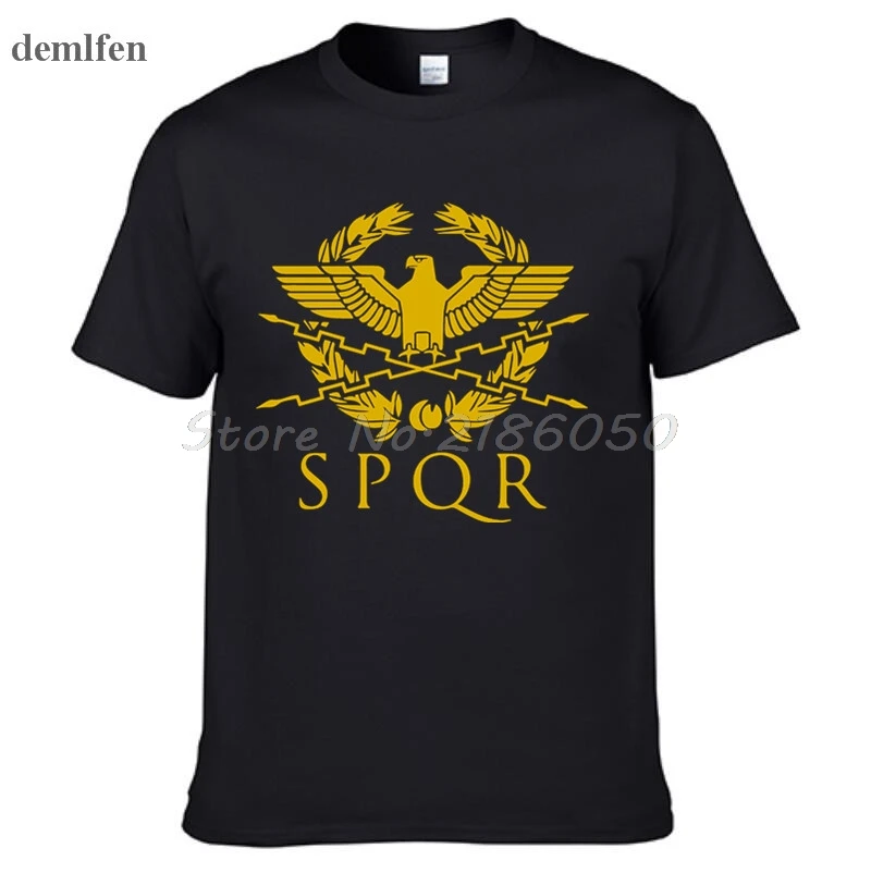 SPQR Римский гладиатор императорской Golden Eagle Футболка мужская повседневная