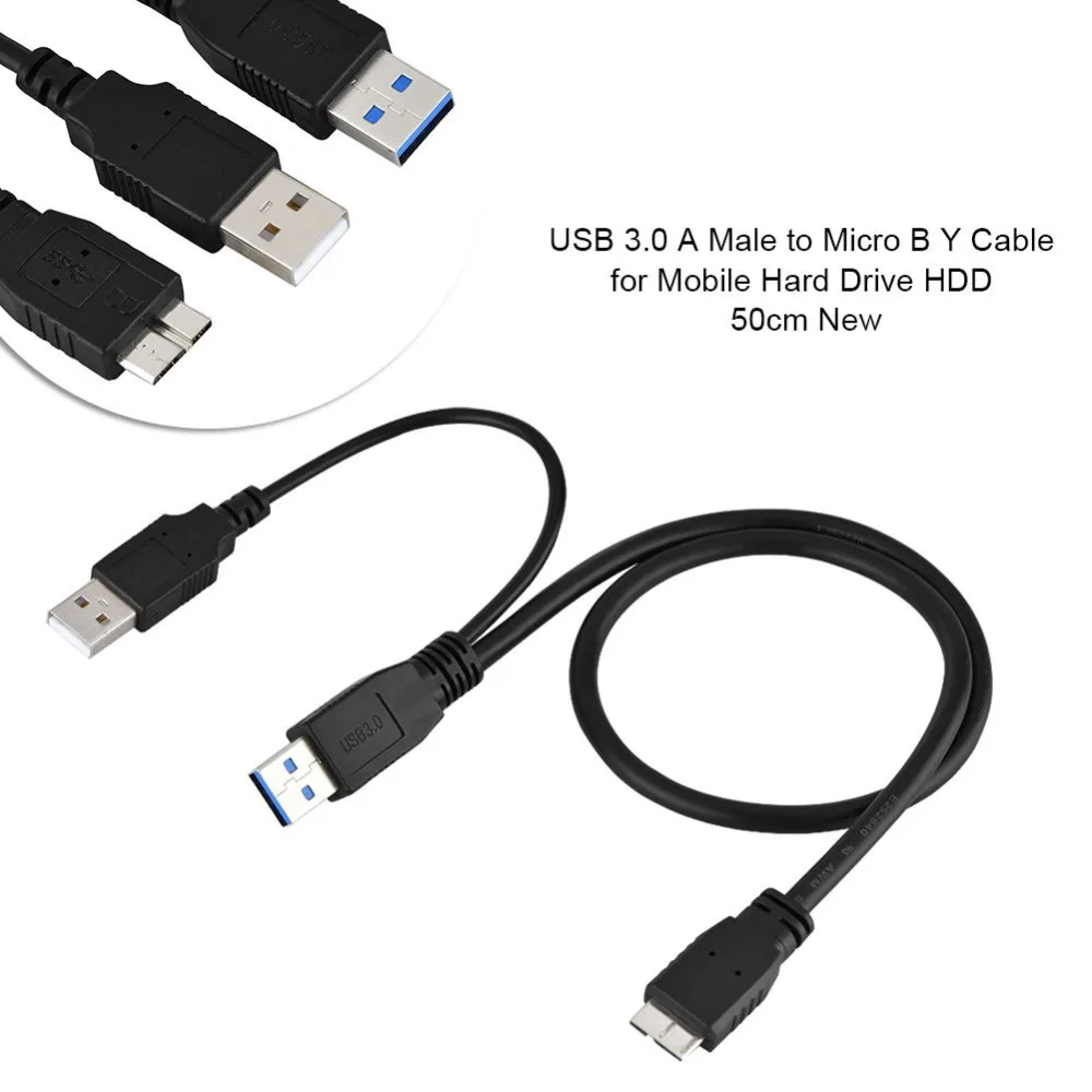 

Dual USB 3.0 Data SYNC Cable Cord Male A to Micro B For External Hard Drive Disk