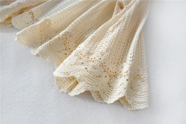 Summer flare sleeve loose hollow out lace cardigan embroidery short crop top shirt open stitch for women |