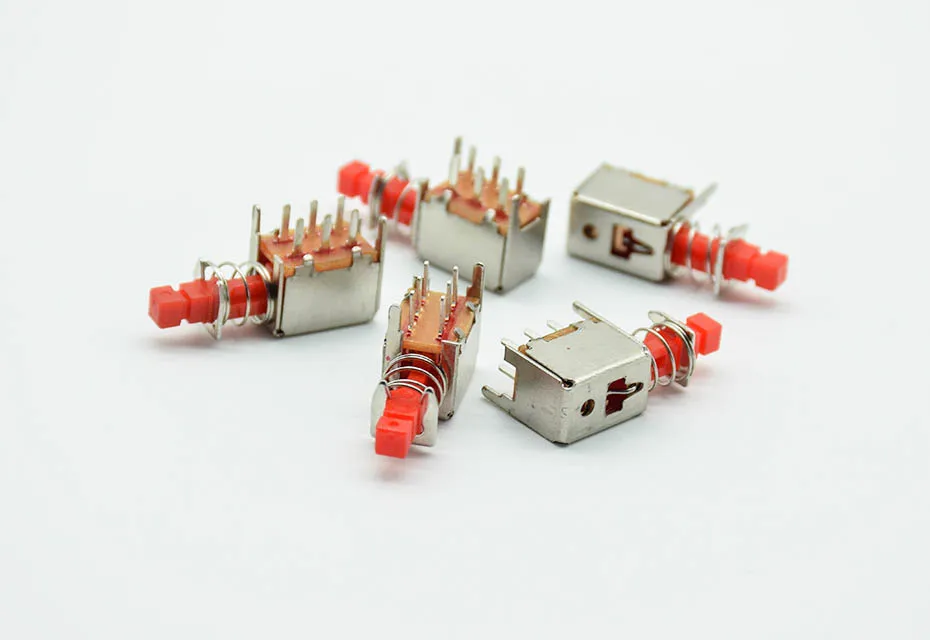 10pcs правый угол PCD Мгновенный кнопочный переключатель DPDT двухполюсный 6 Pin самоблокирующийся ключ силовые выключатели черного, красного, синего, желтого A03/04