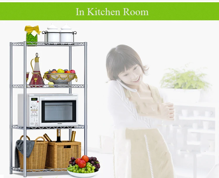 Kitchen Rack Microwave Oven Rack Floored Metal Shelf Furniture 4 Tier Space Saving Multi-function Storage Rack for Kitchen