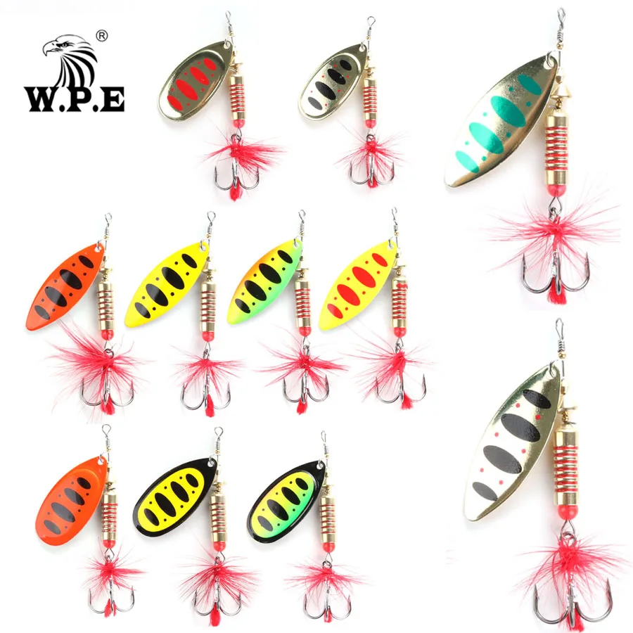W.P.E New Spinner Lure Hard Bait 1pcs 6.5g/10g/13.5g Spoon Lure Metal Lure Feather Treble Hook Fishing Tackle Bass Fishing Pesca