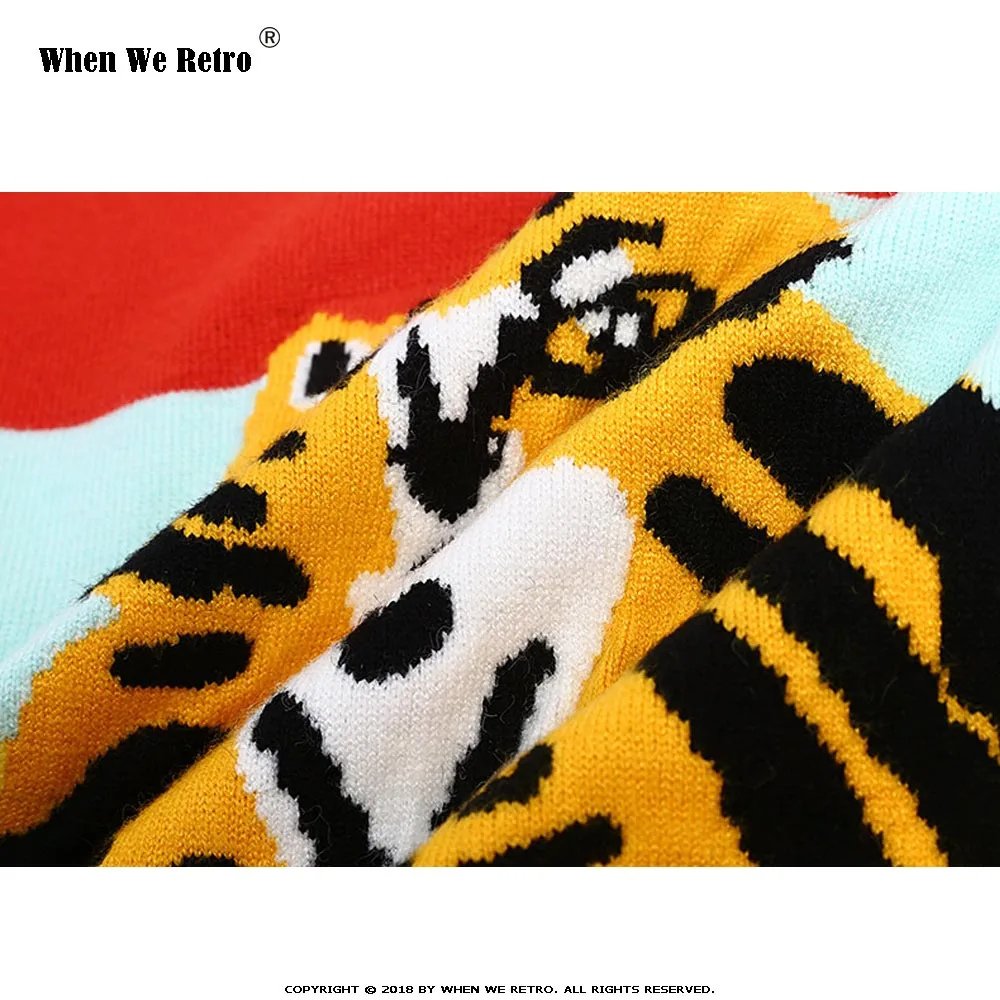 When We Retro 2018 Fashion Runway Design Women Sweater Colorful Stripe Cat Print Winter Knitted Pullover Female Top YC12 | Женская